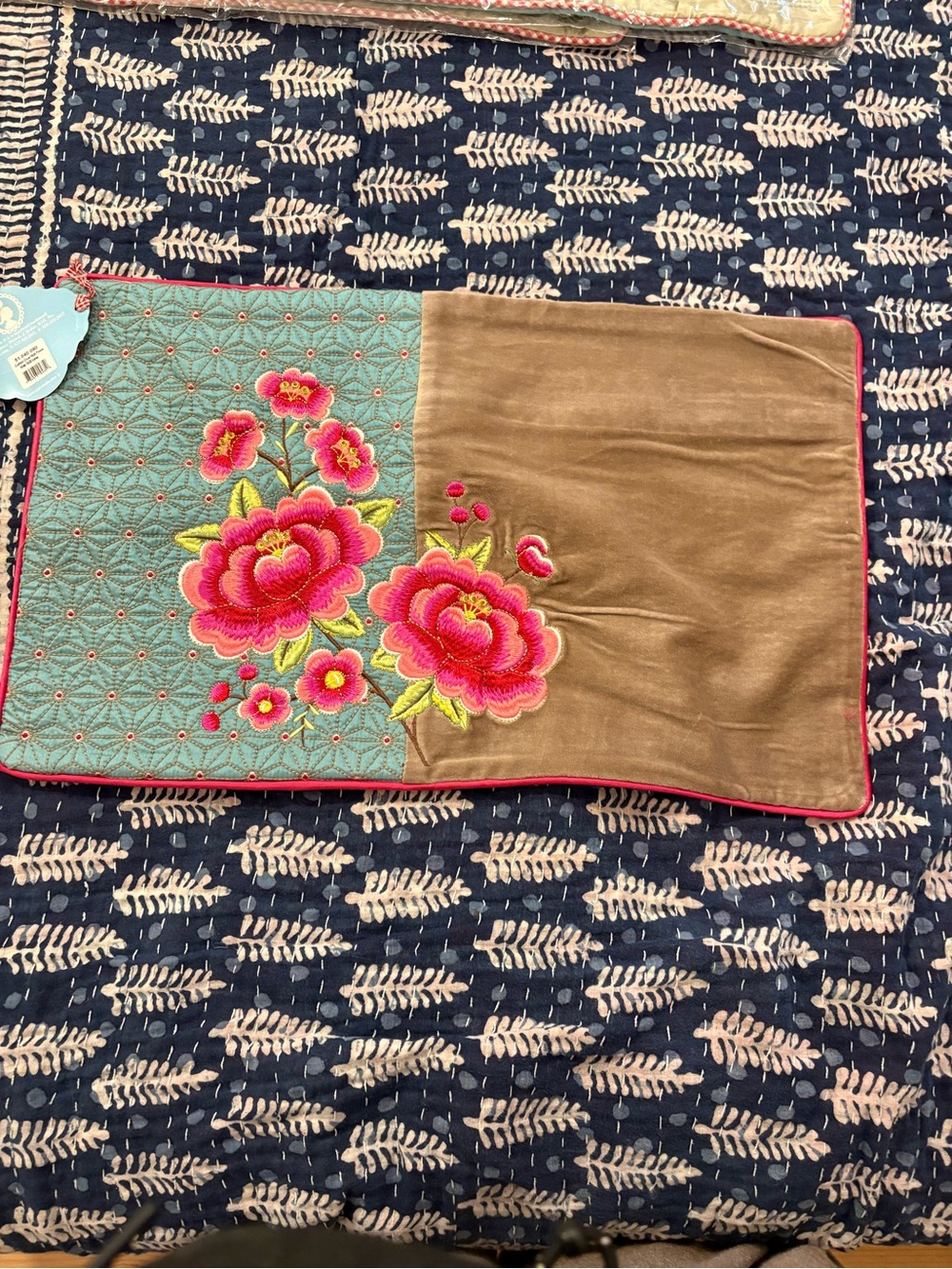 Pip studio 12” by 12” Embroidered Floral Cushion Cover with Pink Peonies